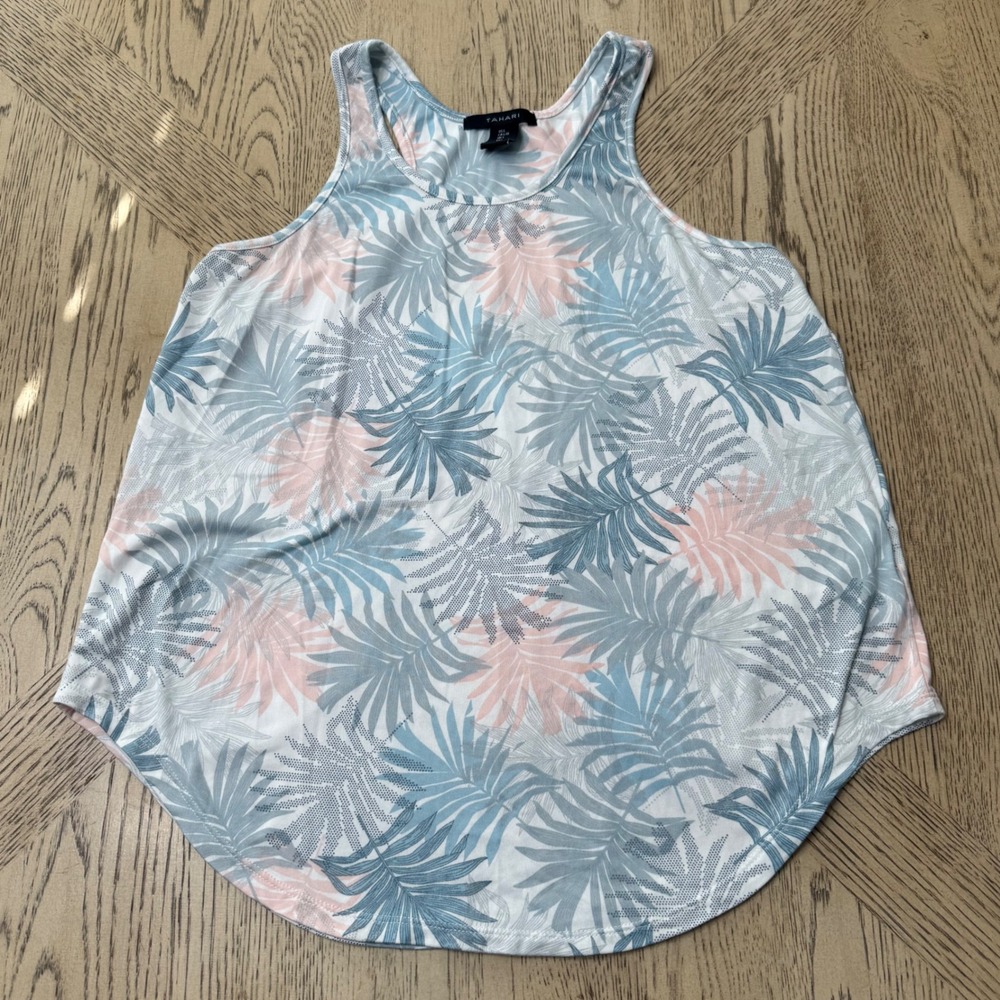 Tahari Womens Large Tropical Leaf Print Lightweight Scoop Neck Tank‎ Top